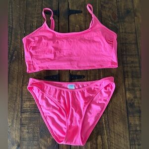 Wild Fable Bright Pink Ribbed Bathing Suit Set